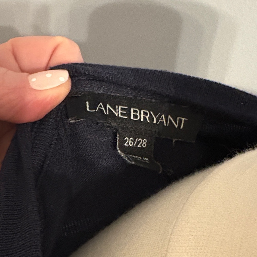 Lane Bryant Black Crew Neck Long Sleeve Sweater with Lace Shoulders - Picture 2 of 7